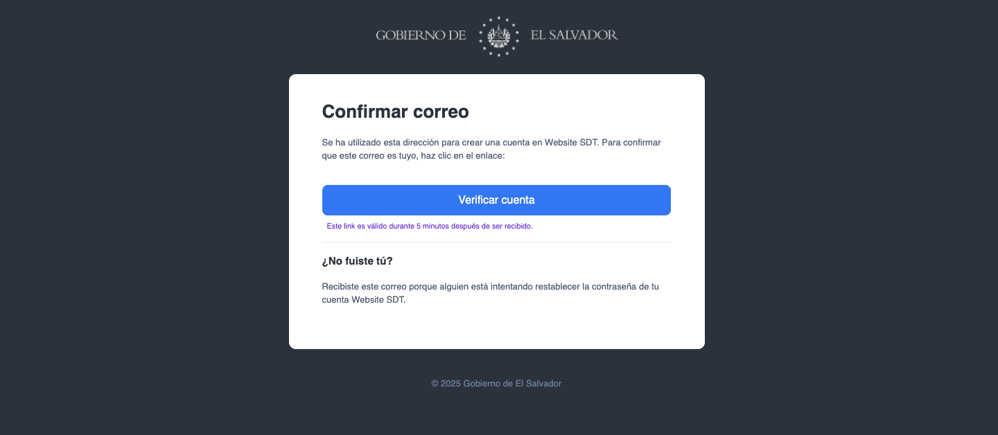 Correo electrónico con botón Verificar cuenta
