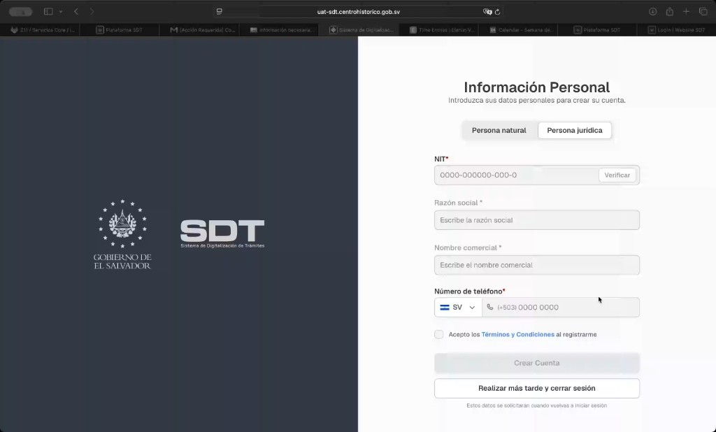 Formulario de información personal para persona jurídica