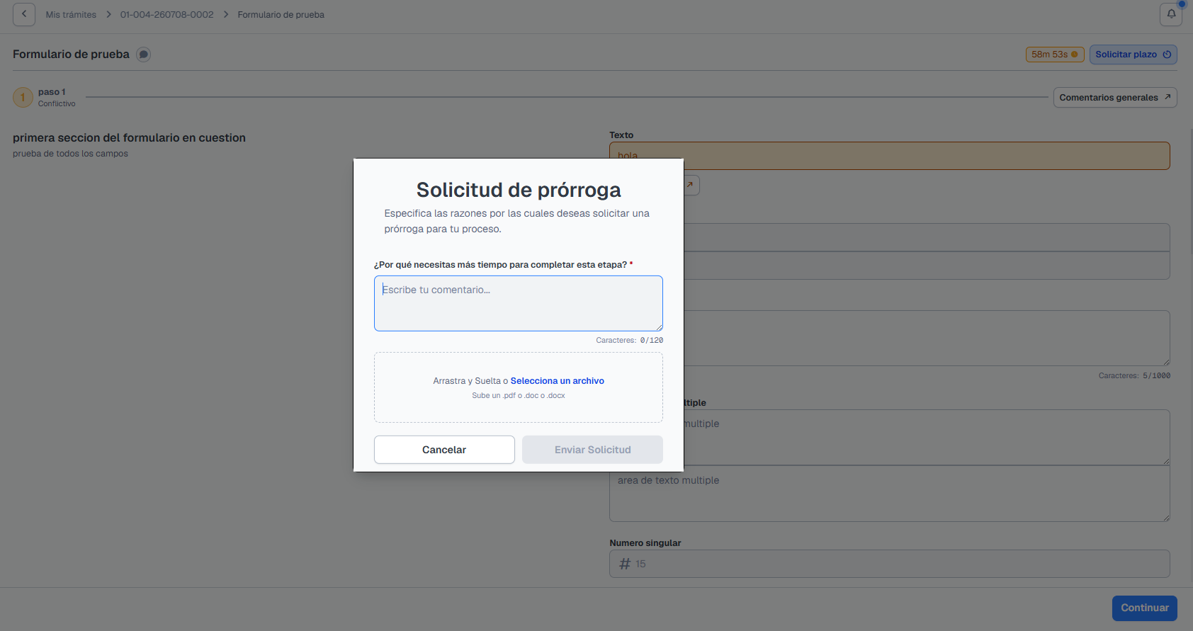 Formulario de solicitud de prórroga
