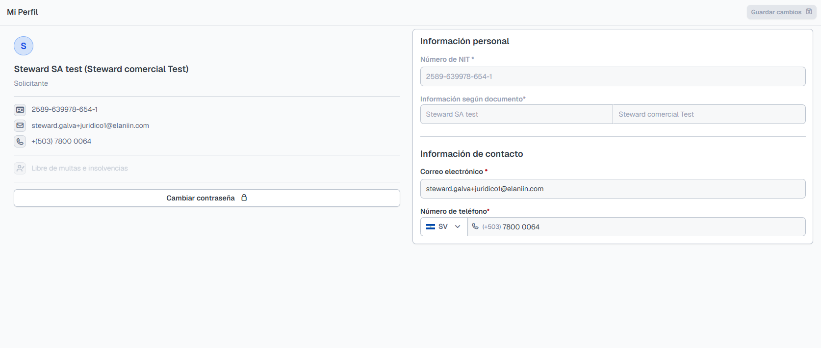 Formulario para cambiar la contraseña desde el perfil
