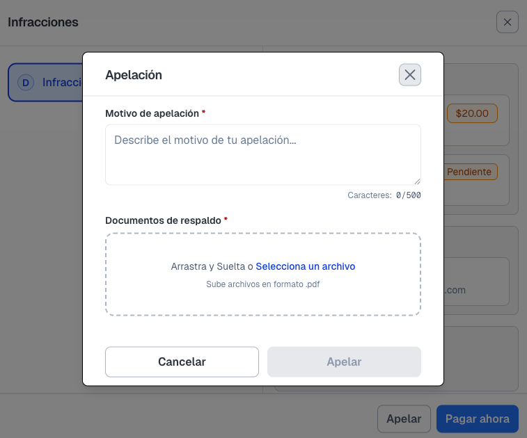 Formulario de apelación de multa
