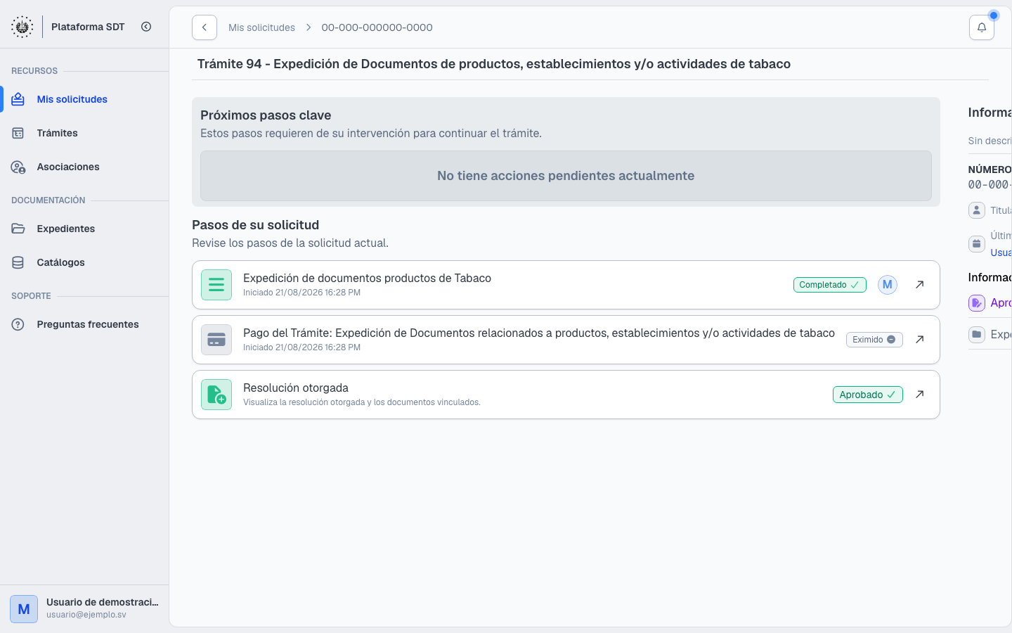 Detalle de solicitud aprobada sin acciones pendientes