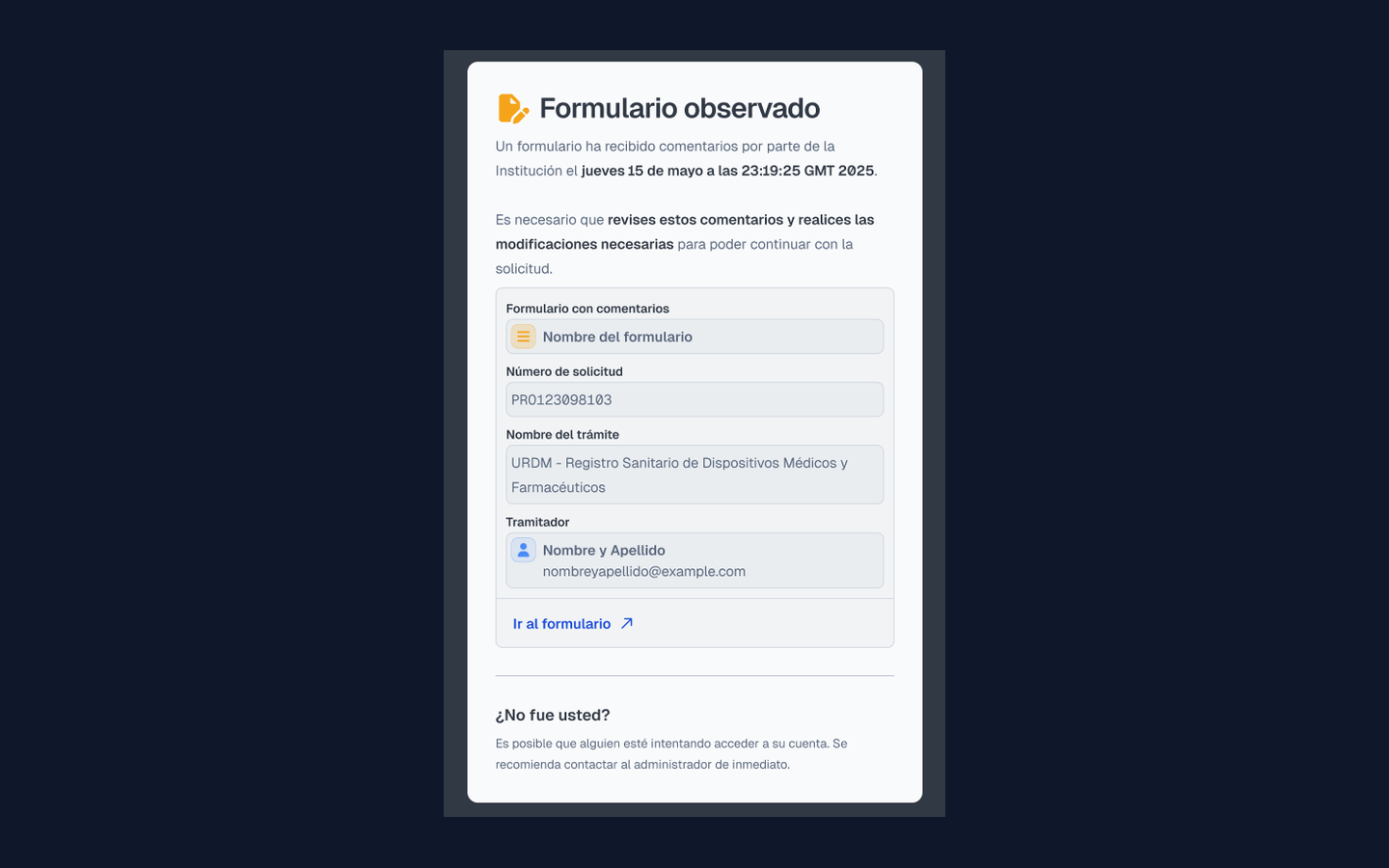 Correo de formulario observado centrado en viewport estándar