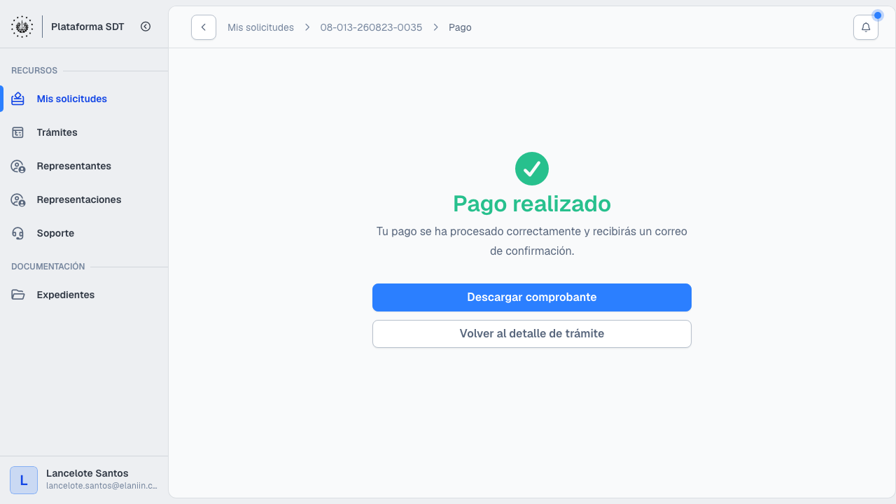 Confirmación de pago realizado en Factibilidad de Drenaje